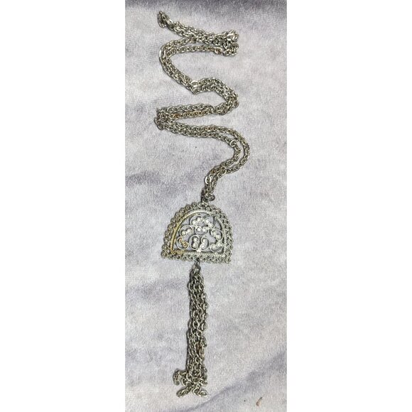 Vintage Etruscan Style Filigree Pendant And Tassel Necklace - Picture 7 of 7